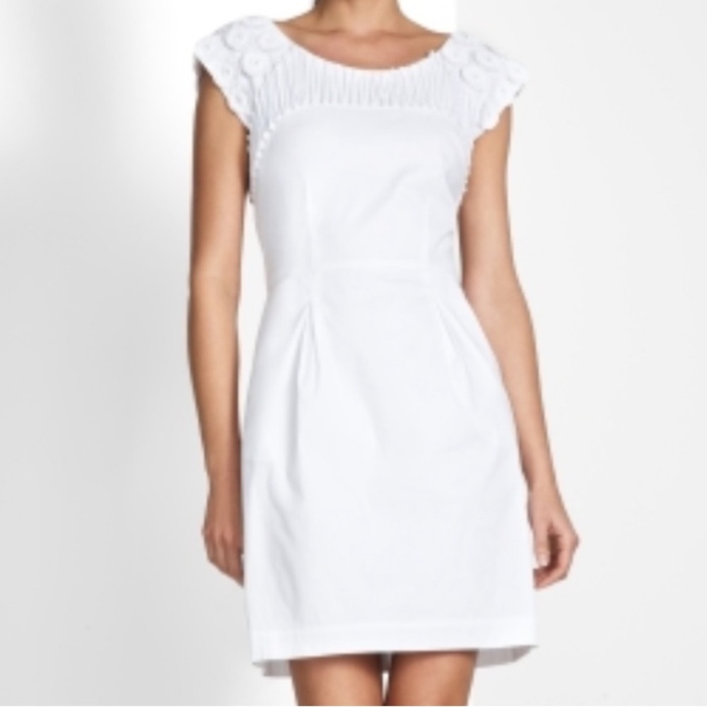 BCBG MaxAzria sz 0 rosette cap sleeve embellished embroidered cotton mini dress